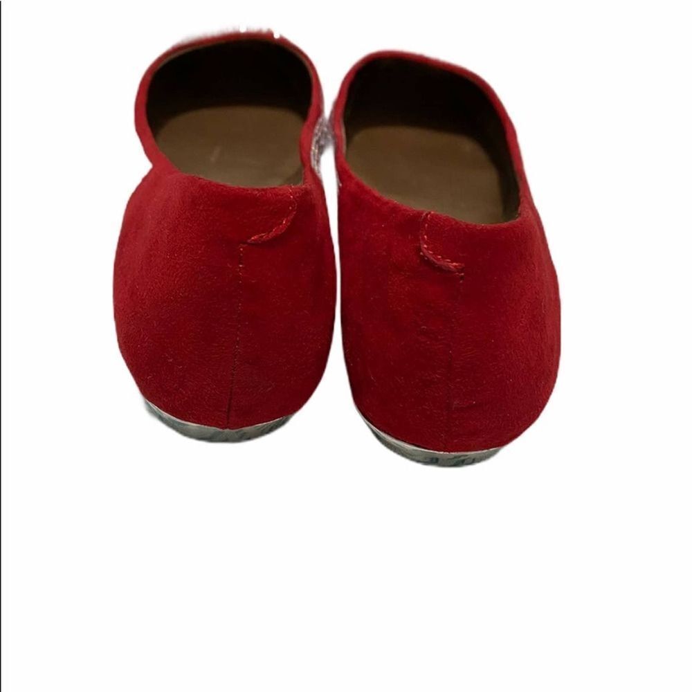 BCBGeneration Alexy Rhinestone Embellished Square Toe Flats Red Silver 6.5 - Picture 3 of 5